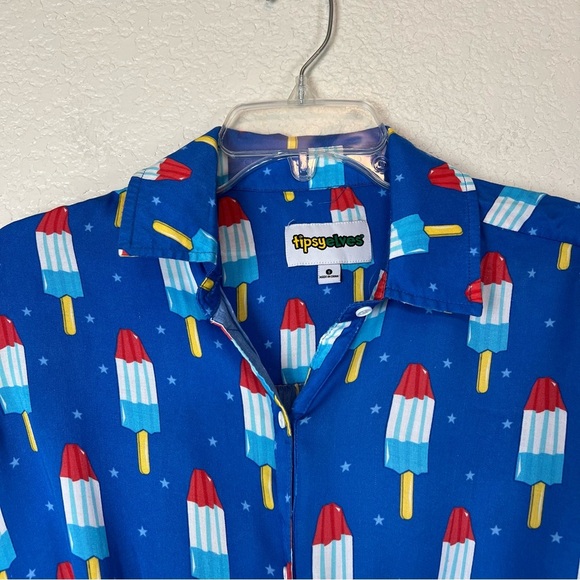 Tipsy Elves WOMEN'S Blue GRAND FINALE TIE-FRONT SHIRT Popsicle Print Size Small - Picture 4 of 9
